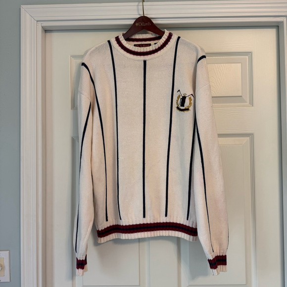 Jos. A. Bank Other - Vintage 80’s Men's Jos.A. Bank Sweater Size L Golf Crest Cream Navy Maroon